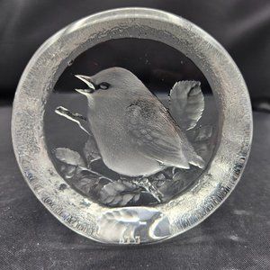 Mats Jonasson Sweden Sculpture of a Bird Paperweight, Vintage Glass, Vintage Pap